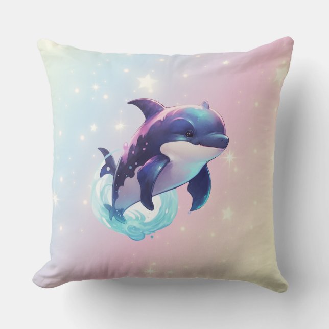 Niedlicher Kawaii Orca Killer Whale Pink und Blau Kissen (Vorderseite)
