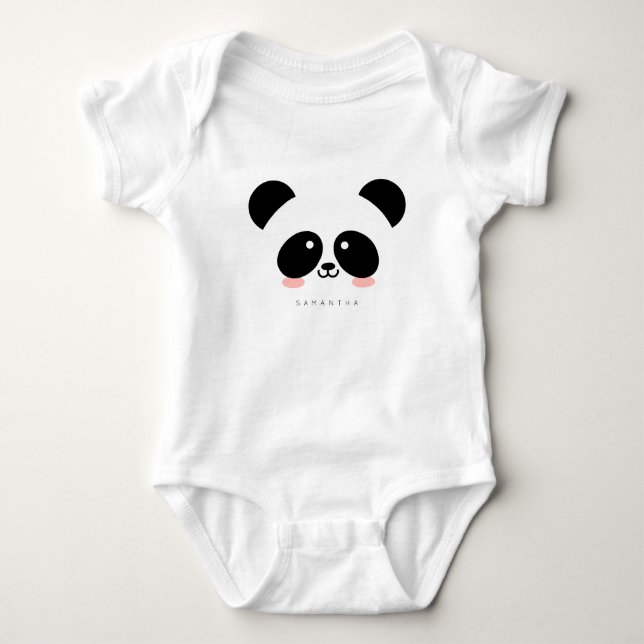 Niedlicher Kawaii-Panda| Name hinzufügen Baby Strampler (Vorderseite)