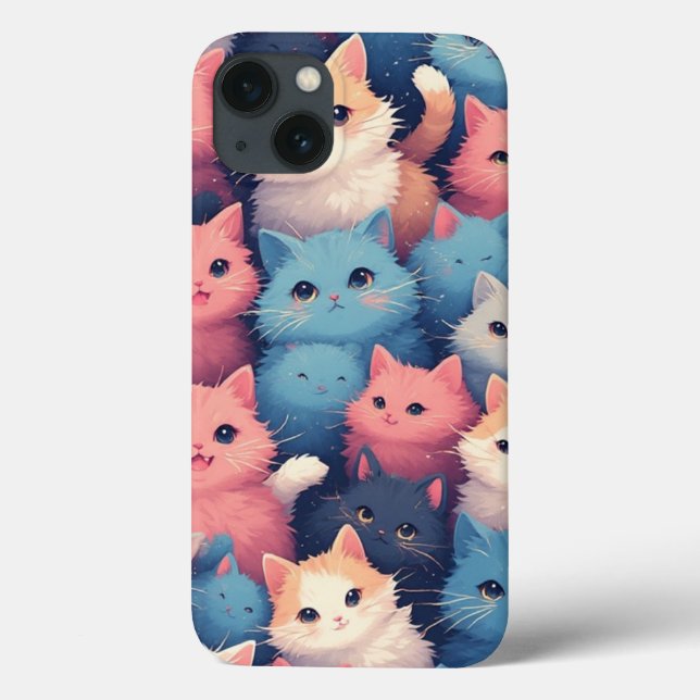 Niedlicher Kawaii Pastel Cats Muster iPhone Case (Rückseite)