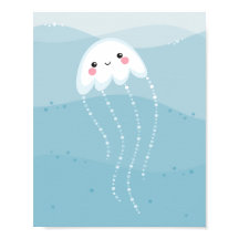 Niedlicher Kawaii-Quallenfisch, der in sanften, bl