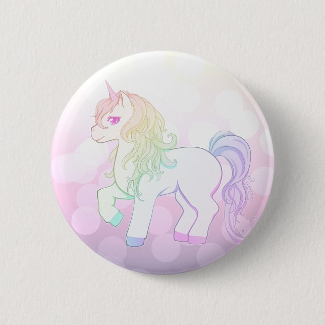 Niedlicher kawaii Regenbogen farbiges Unicornpony Button (Vorderseite)