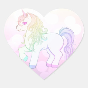 Niedlicher kawaii Regenbogen farbiges Unicornpony Herz-Aufkleber