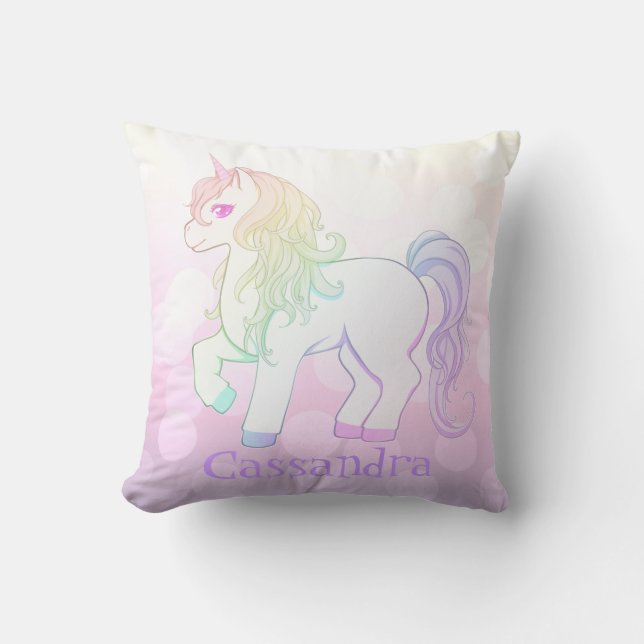 Niedlicher kawaii Regenbogen färbte Unicornpony Kissen (Vorderseite)