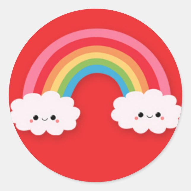 Niedlicher Kawaii-Regenbogen und rote Wolken Runder Aufkleber (Vorderseite)