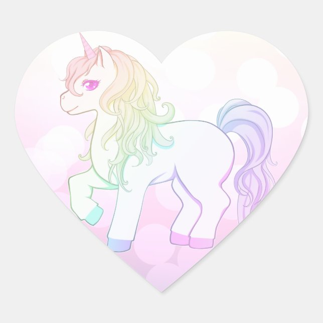 Niedlicher Kawaii-Regenbogenfarbener Einhornpony Herz-Aufkleber (Vorderseite)