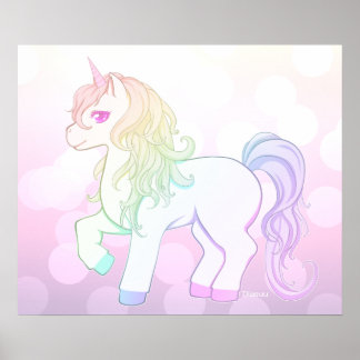 Niedlicher Kawaii-Regenbogenfarbener Einhornpony Poster