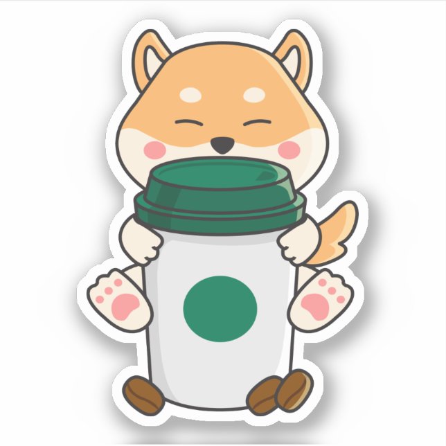 Niedlicher Kawaii shiba in einem heißen Kaffee Aufkleber (Vorderseite)