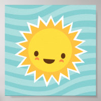 Niedlicher Kawaii-Sonnencartofigur auf blauen Kind
