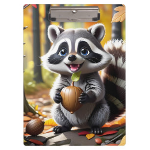 Niedlicher Kawaii-Stil Raccoon Herbsteinstellung Klemmbrett