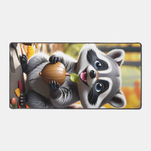 Niedlicher Kawaii-Stil Raccoon Herbsteinstellung Schreibtischunterlage