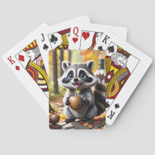 Niedlicher Kawaii-Stil Raccoon Herbsteinstellung Spielkarten