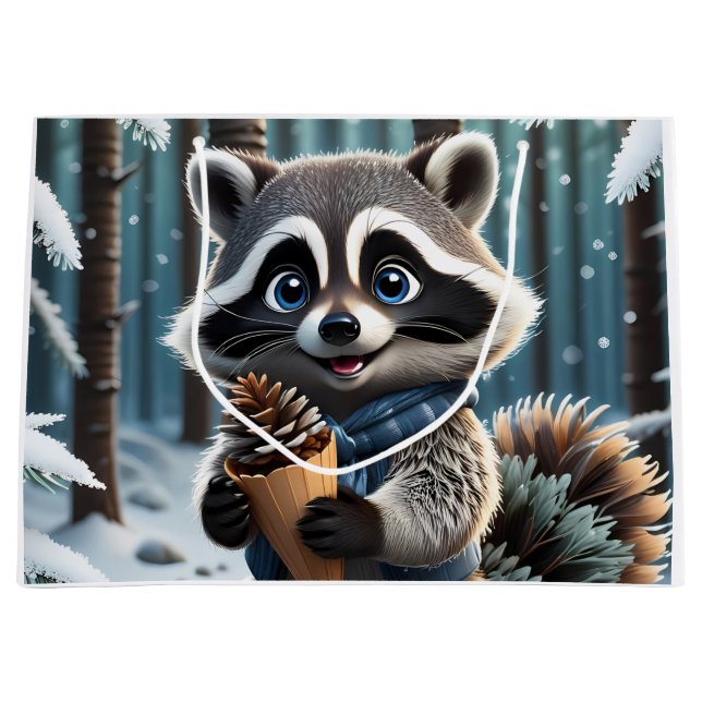Niedlicher Kawaii-Stil Raccoon mit Pine-Creme-Kege Große Geschenktüte (Vorderseite)