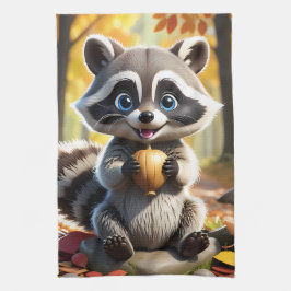 Niedlicher Kawaii-Stil Racoon mit Eichel Geschirrtuch