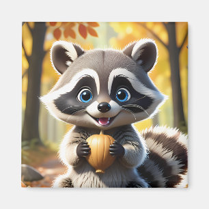 Niedlicher Kawaii-Stil Racoon mit Eichel Magnet