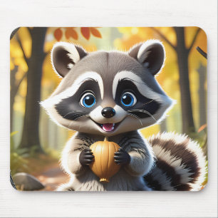 Niedlicher Kawaii-Stil Racoon mit Eichel Mousepad