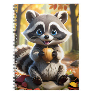 Niedlicher Kawaii-Stil Racoon mit Eichel Notizblock