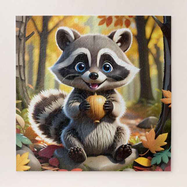 Niedlicher Kawaii-Stil Racoon mit Eichel Puzzle (Vertikal)