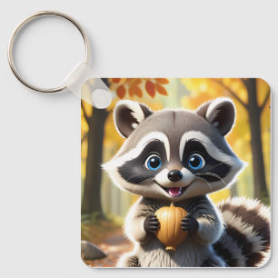 Niedlicher Kawaii-Stil Racoon mit Eichel Schlüsselanhänger