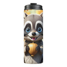Niedlicher Kawaii-Stil Racoon mit Eichel Thermosbecher
