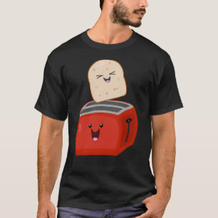 Niedlicher Kawaii Toast und Roter Toaster Cartoon T-Shirt