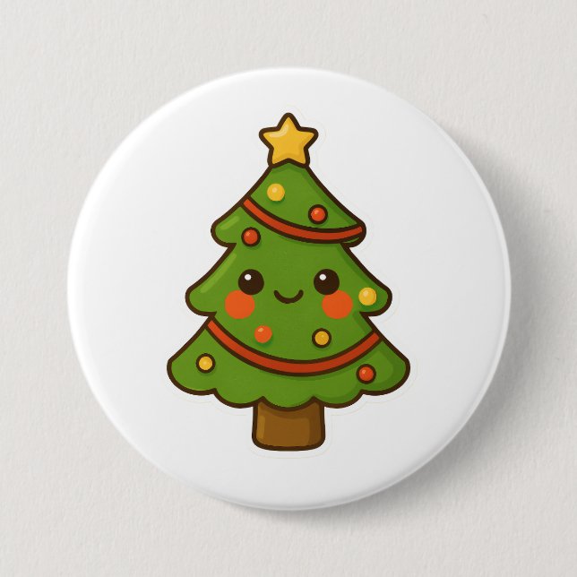 Niedlicher Kawaii Weihnachtsbaum Button (Vorderseite)