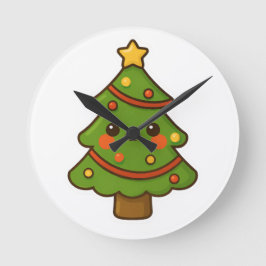 Niedlicher Kawaii Weihnachtsbaum Runde Wanduhr