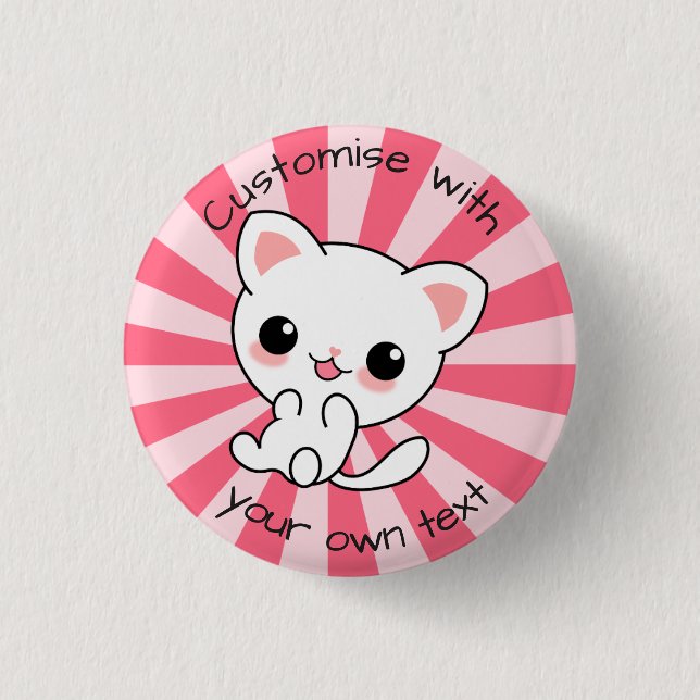 Niedlicher Kawaii Weißkatzenjacke Benutzerdefinier Button (Vorderseite)