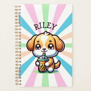 Niedlicher Kawaii Welpenhund mit Blasen-Tee Person Planer