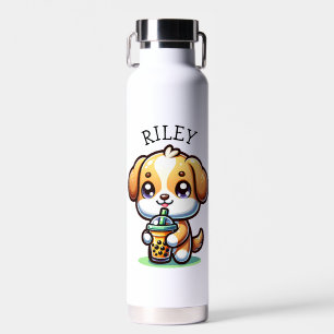 Niedlicher Kawaii Welpenhund mit Blasen-Tee Person Trinkflasche