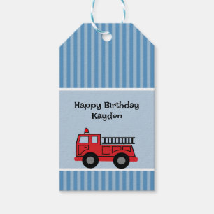 Niedlicher Kid's Blue and Red Fire Truck Geburtsta Geschenkanhänger