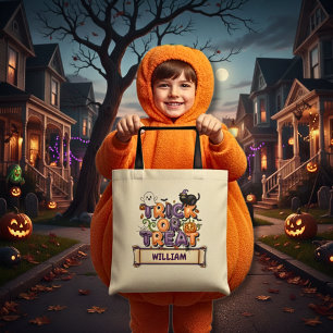 Niedlicher Kid's Name Halloween Trick oder Trick T Tragetasche