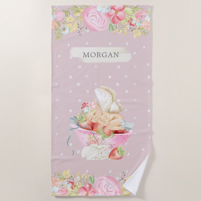 niedlicher Kindergarten verzaubert in Monogramm Strandtuch (Vorderseite)