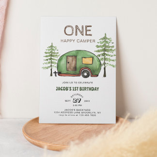 Niedlicher Kindergeburtstag für LKW Happy Camper Einladung