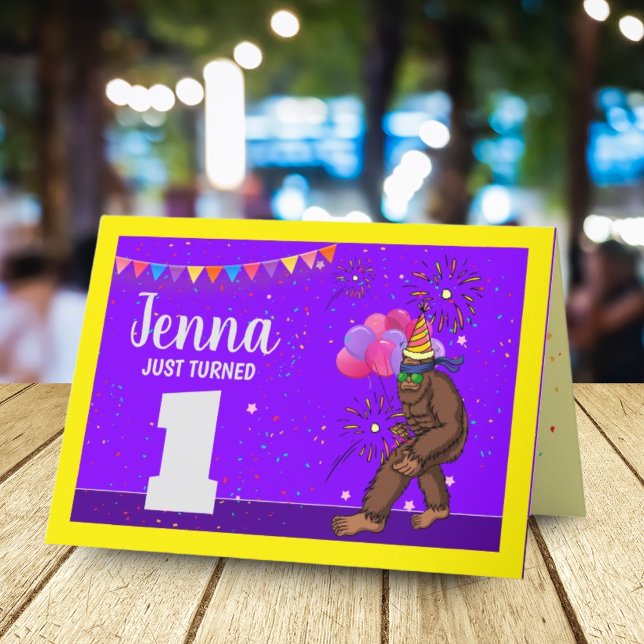 Niedlicher Kindergeburtstag-Karte mit Bigfoot pers Dankeskarte (Von Creator hochgeladen)