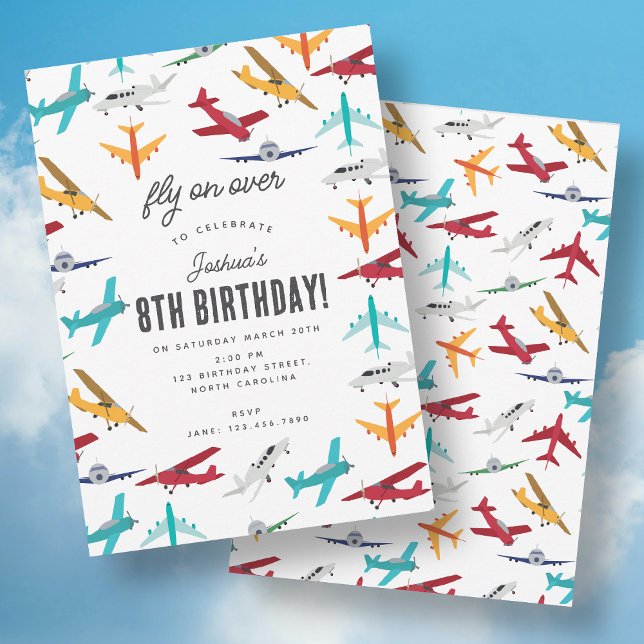 Niedlicher Kindergeburtstag Party Einladung (Cute Airplane Kids Birthday Party Fly on Over Invitation)