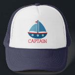 Niedlicher Kinderhut für Wasserspielzeug Truckerkappe<br><div class="desc">Niedlicher Kinderhut für Wasserspielzeug. Eine lustige maritime Geschenkidee für Jungen. Darstellung des Segelschiffes. Vector Design für Kinder. Personalisierbar mit Namen oder Text wie Kapitän,  Schiffshäuser,  Segler etc. Spaß Geschenkidee für Kinder Geburtstagsparty. Machen Sie einen für Sohn,  Enkel,  Enkel,  Bruder usw.</div>
