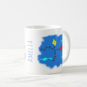 Niedlicher Kite Zeichnend Kindname Kaffeetasse