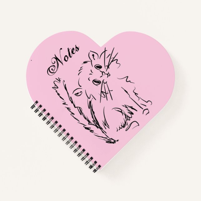 Niedlicher Kitty Cartoon Pink Heart Shaped Spiral Notizbuch (Vorderseite)