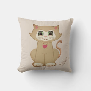 Niedlicher Kitty Cat Cartoon auf Beige Kissen