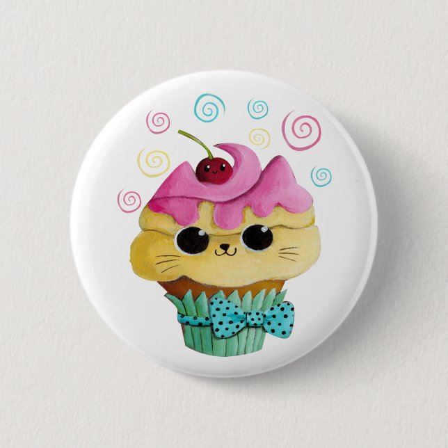 Niedlicher Kitty-kleiner Kuchen Button (Vorderseite)