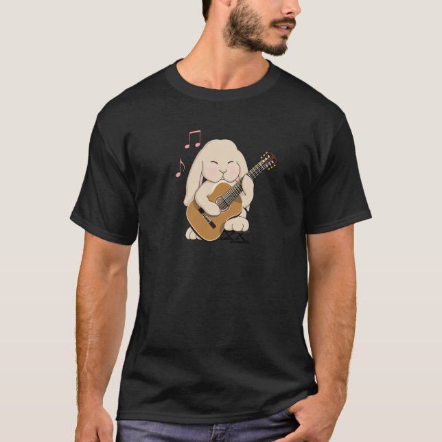 Niedlicher klassischer Gitarrenspieler Bunny Rabbi T-Shirt (Vorderseite)