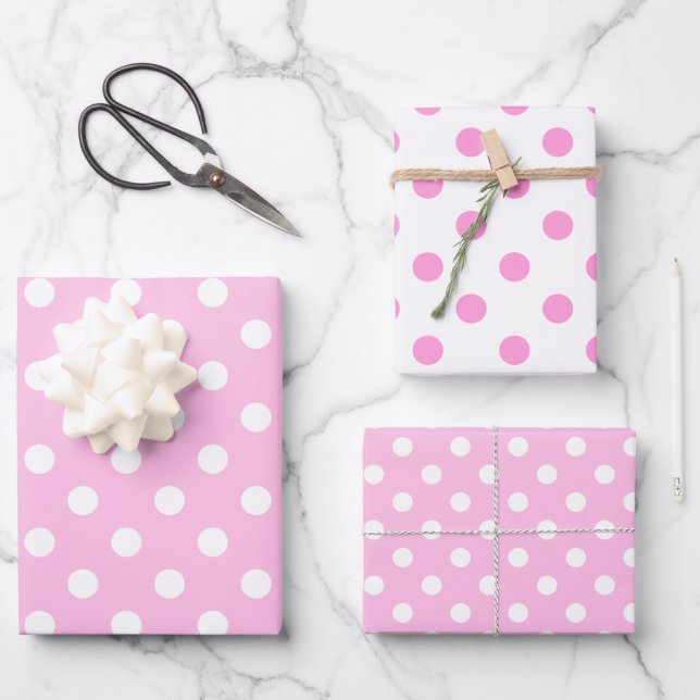 Niedlicher klassischer Pink und weißer Polka-Dot Geschenkpapier Set (Vorderseite)