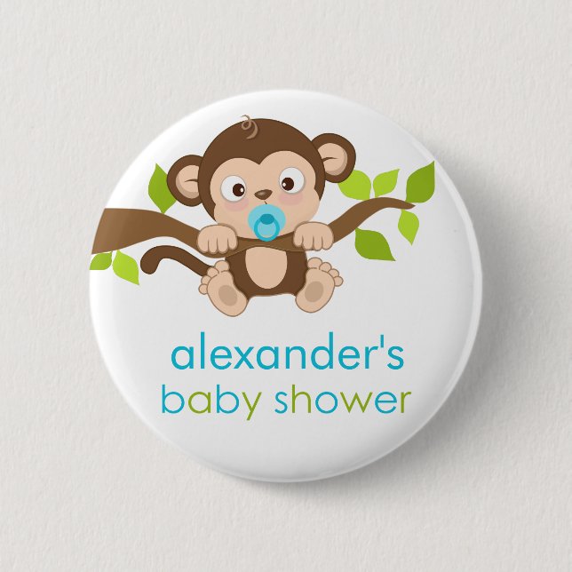 Niedlicher kleiner Affe-Jungen-Baby-Duschen-Knopf Button (Vorderseite)