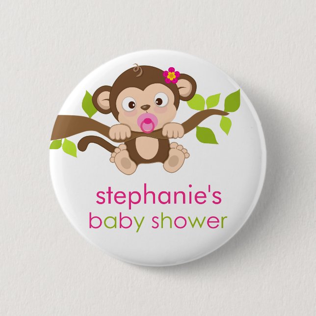 Niedlicher kleiner Affe-Mädchen-Baby-Duschen-Knopf Button (Vorderseite)