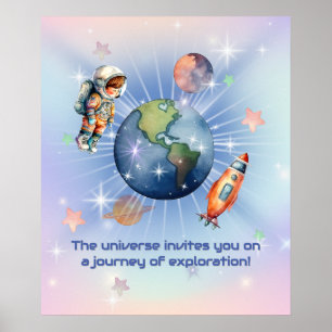 Niedlicher kleiner Astronaut im Weltraum Poster