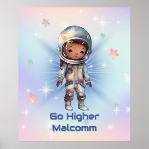 Niedlicher kleiner Astronaut mit einem Raumschiff Poster