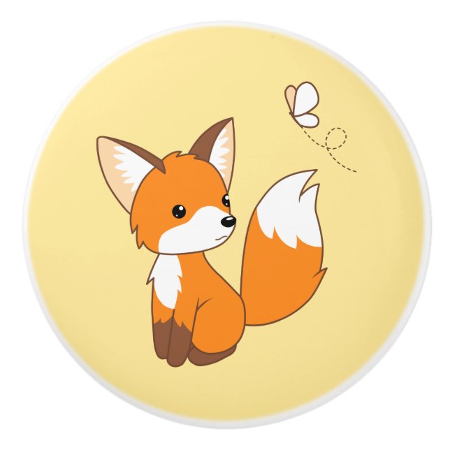 Niedlicher kleiner aufpassender Schmetterling Fox Keramikknauf (Vorderseite)