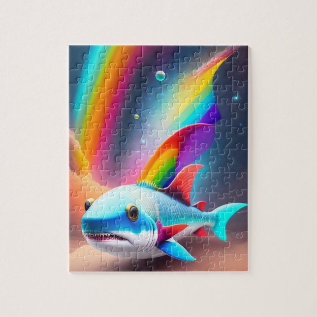 Niedlicher kleiner Babyhai mit Regenbogenfarben Puzzle (Vertikal)