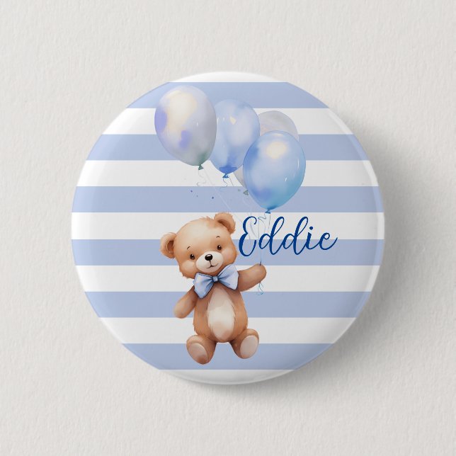 Niedlicher kleiner Bär in Blau Button (Vorderseite)