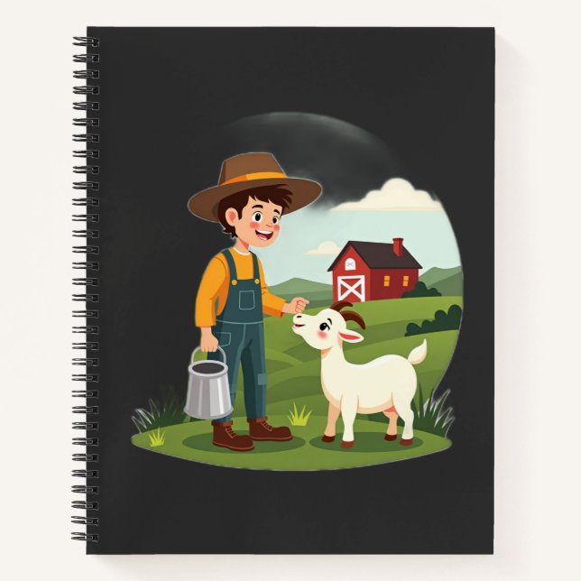Niedlicher kleiner Bauernjunge Ziege Notizbuch (Vorderseite)